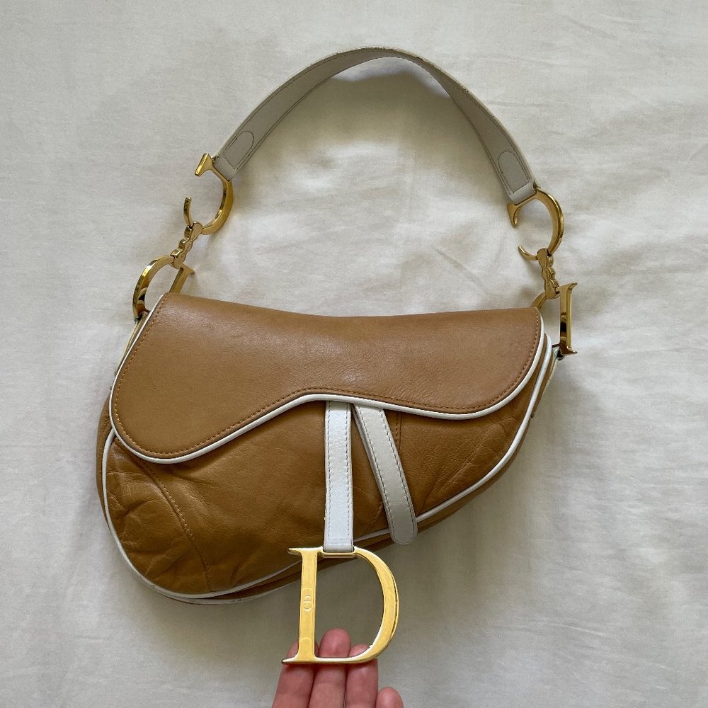 Dior Saddle Bag Vintage camel-white-gold AUTHENTIC